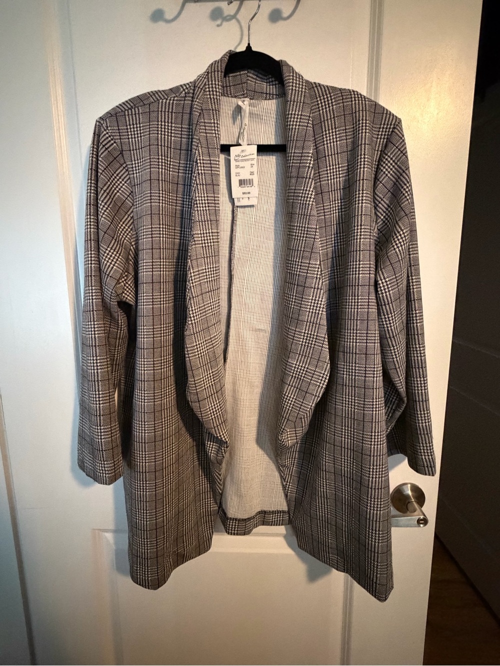 NY Collection Women’s Gray Black Plaid Open-Front Blazer - 2X - NWT + NOTED Flaw